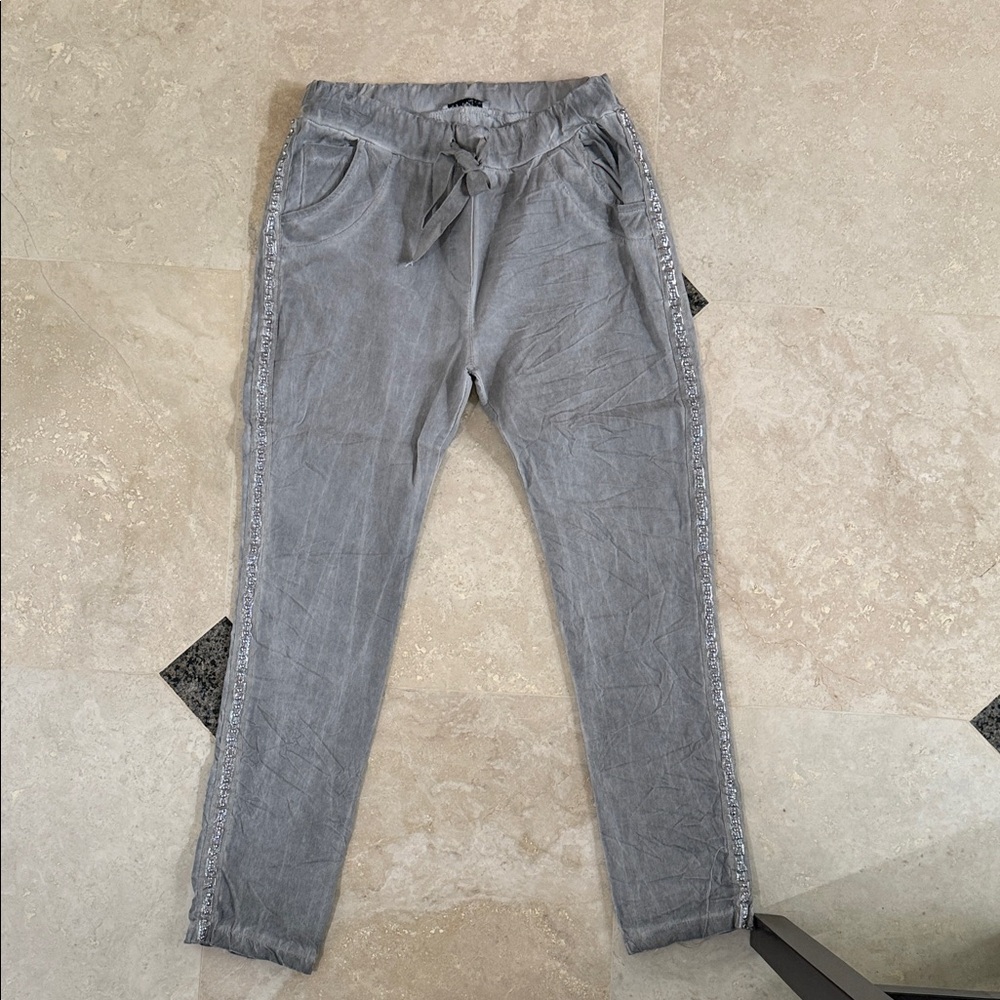 Embellished Side-Stripe Drawstring Ankle Pants